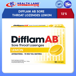 DIFFLAM AB SORE THROAT LOZENGES LEMON (12'S)